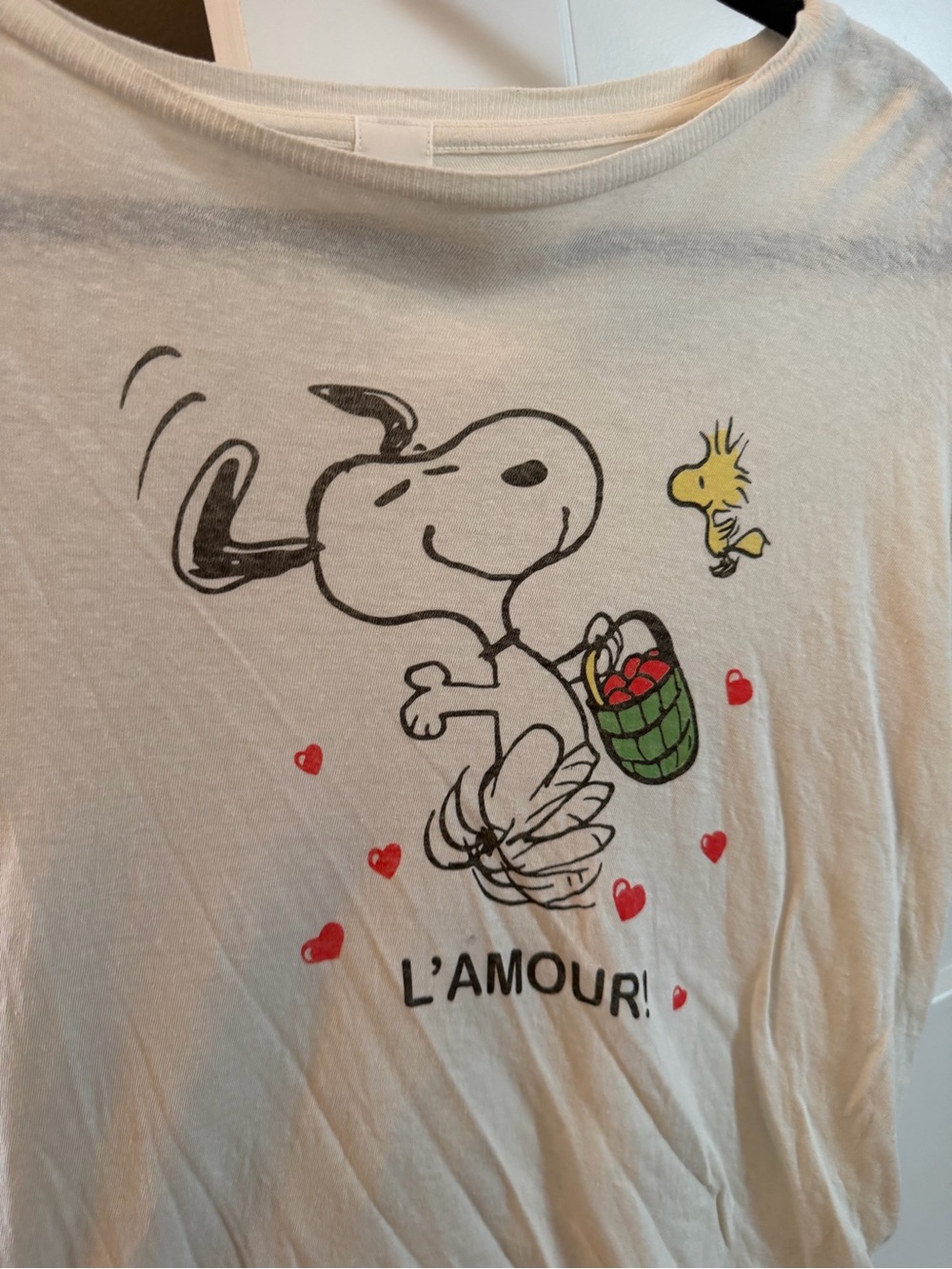 Re/Done Cream Peanuts Snoopy L'Amour Short Sleeve Tee - Picture 2 of 4